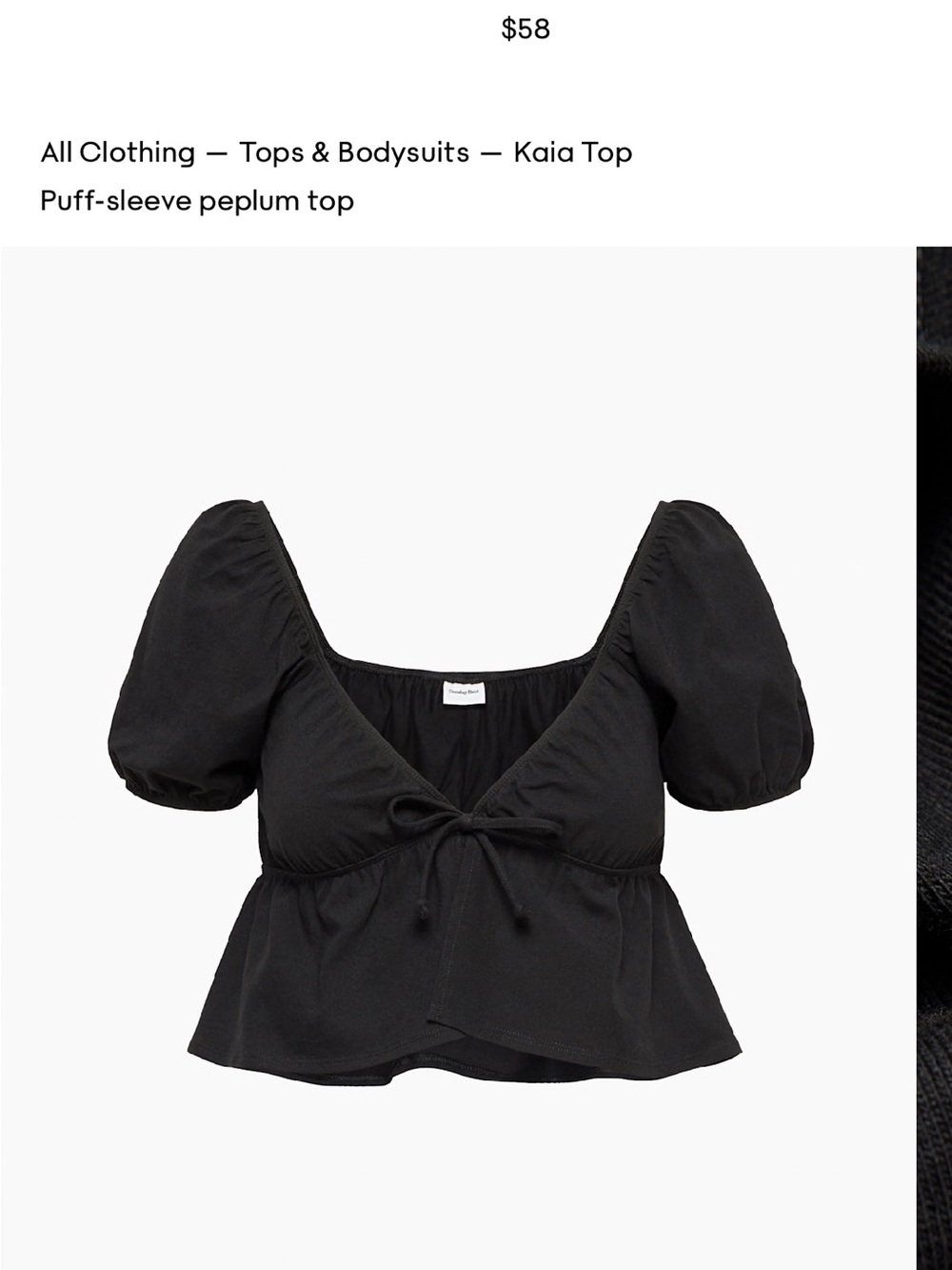 Aritzia Sunday Best Puff-Sleeve Peplum Top — Black